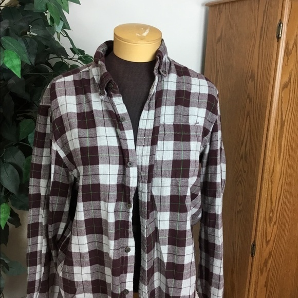 MENS St Johns Bay Medium maroon & gray flannel plaid w/ green stripe - Picture 5 of 10